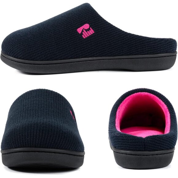 Women's Dark Navy-Fuscia Two-Tone Memory Foam Slipper  Indoor House Shoes - Picture 3 of 6